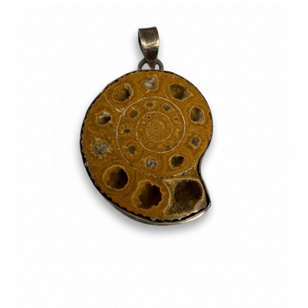 Vintage Natural Ammonite Fossil Pendant Wrapped In .925 Silver
